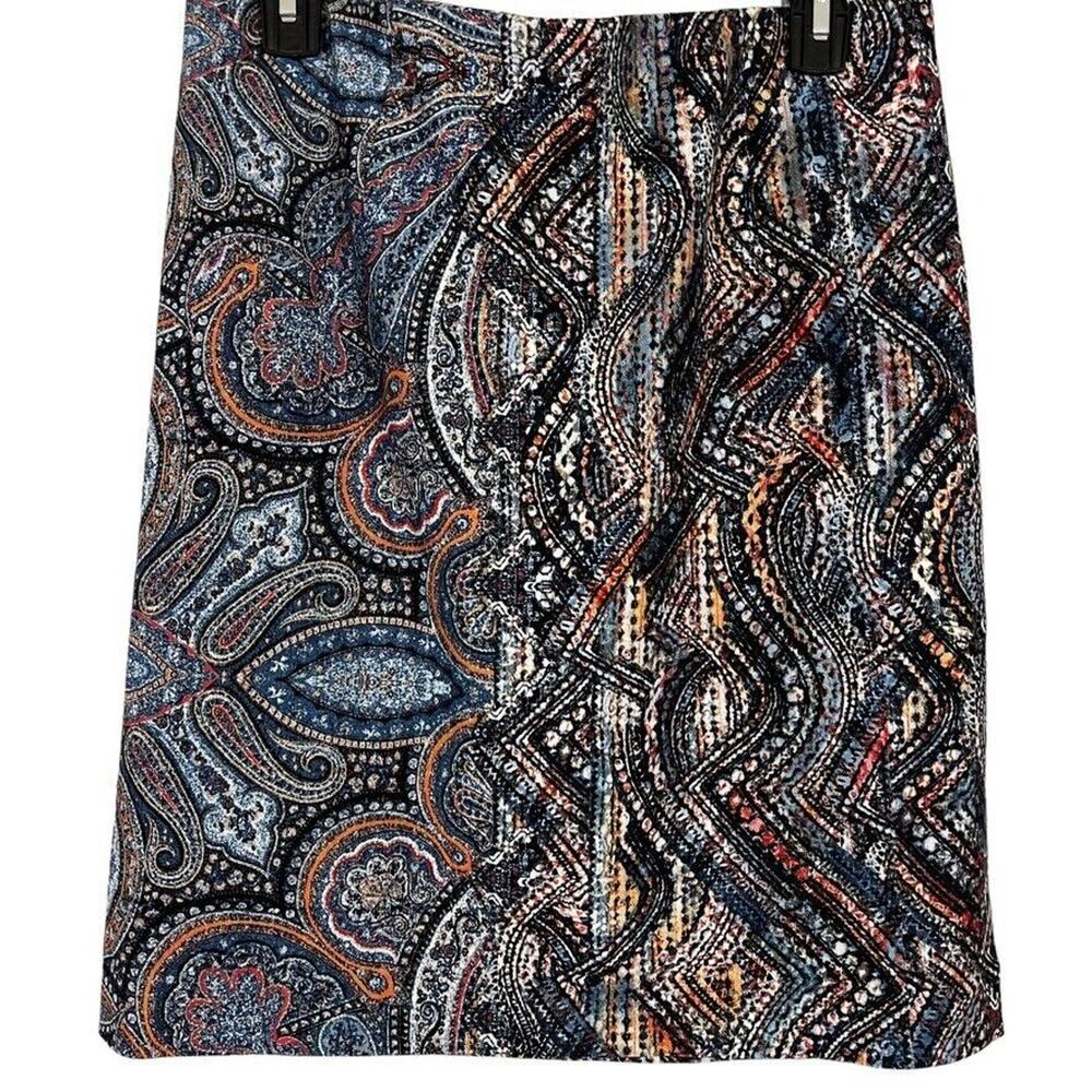 J Jill Ponte Knit Womens Pencil Skirt Pull On Elastic Waist Stretch Paisley S